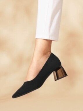 Vivaia Aria Heels Block Chunky High Heel Shoes Pointed Toe Knit Black Size 10